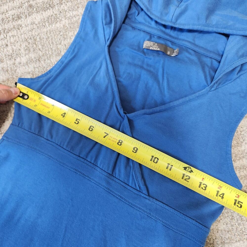 Prana women's Alana hooded sleeveless organic cotton hi-low dress blue size S - Picture 3 of 9